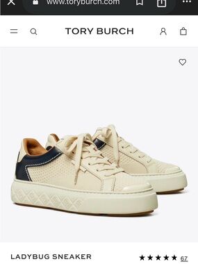 NIB Tory Burch Cream and Navy Ladybug Low-Top Sneakers